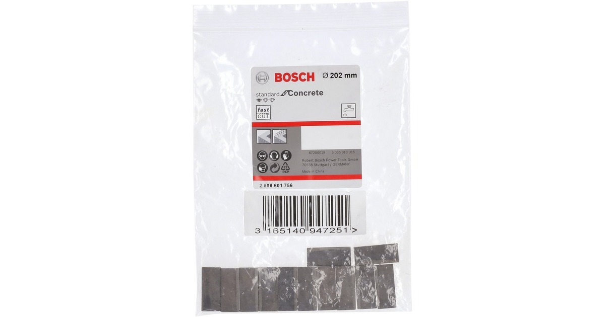 Bosch Diamantbohrkronen-Segmente Standard for Concrete, Bohrer(12 Stück, für Bohrkrone Ø 202mm)