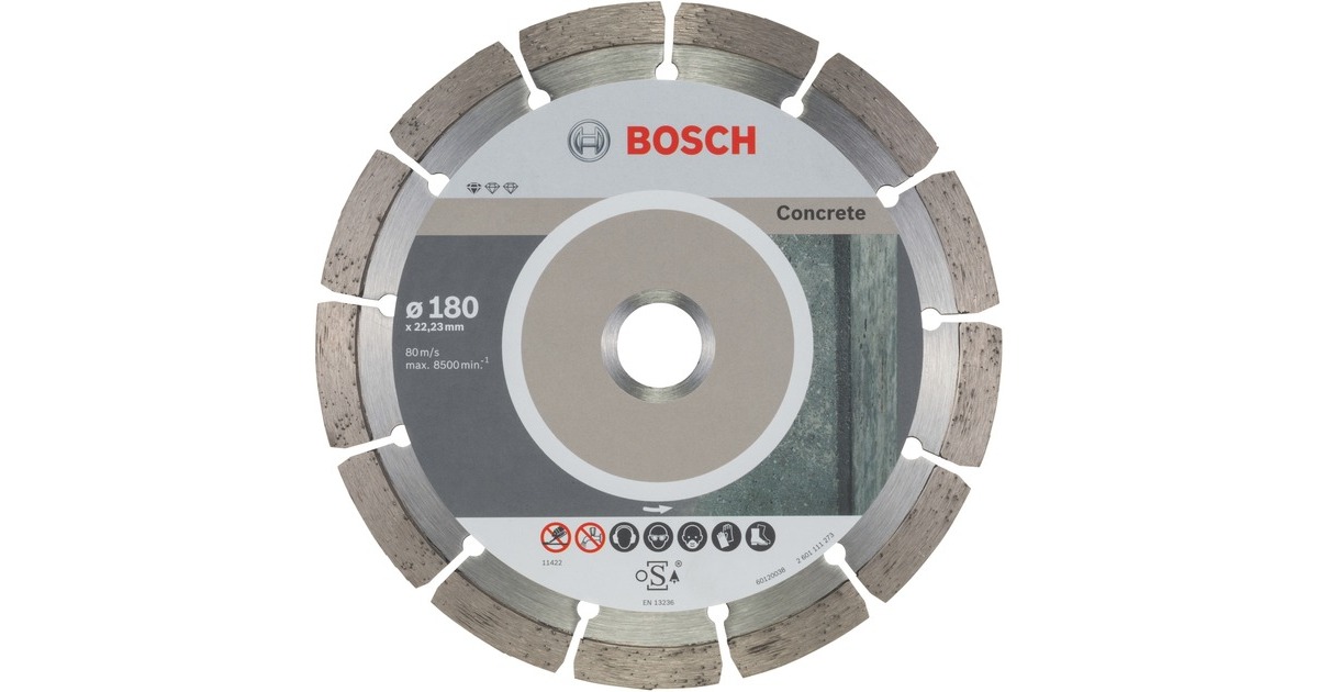 Bosch Diamanttrennscheibe Standard for Concrete, Ø 180mm(10 Stück, Bohrung 22,23mm)