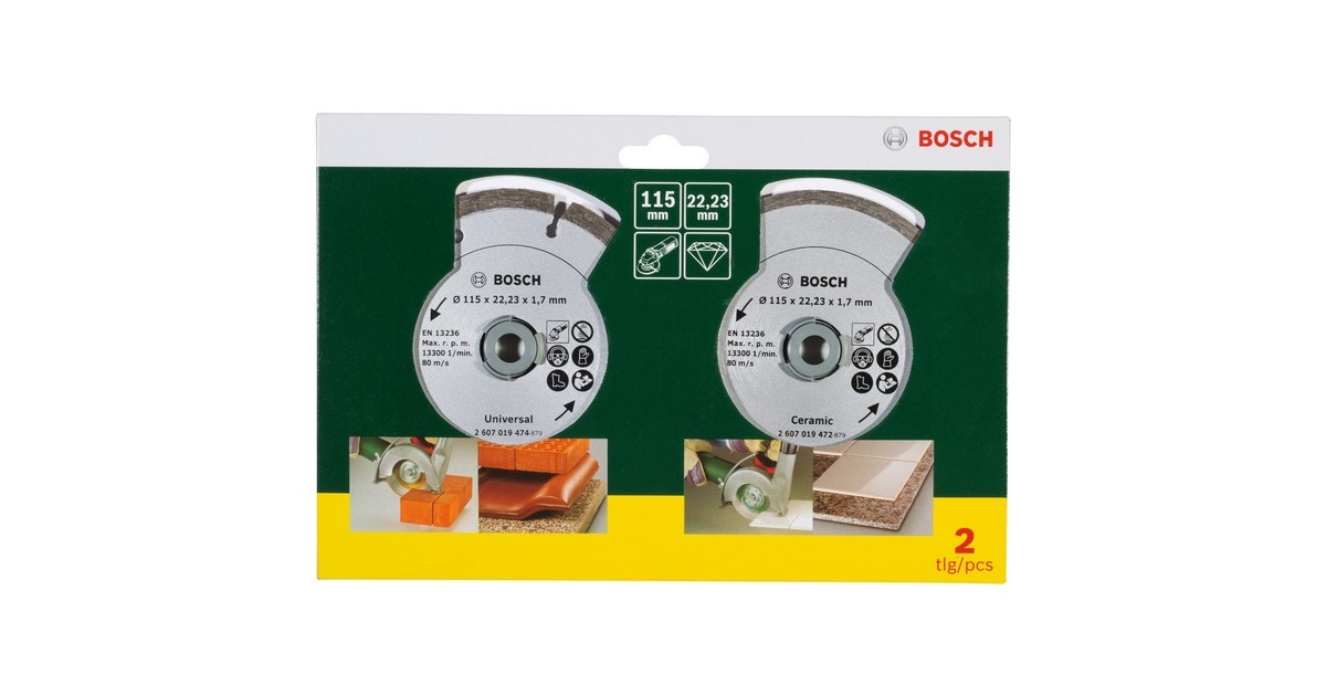 Bosch Diamanttrennscheiben-Set für Fliesen und Baumaterial, Ø 115mm(2-teilig)