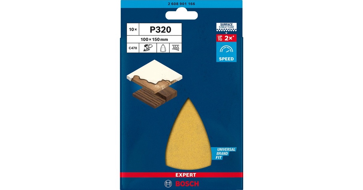 Bosch Expert C470 Schleifblatt, 100 x 150mm, K320(10 Stück, für Multischleifer)