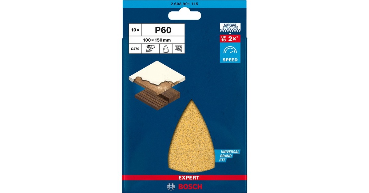 Bosch Expert C470 Schleifblatt, 100 x 150mm, K60(10 Stück, für Multischleifer)