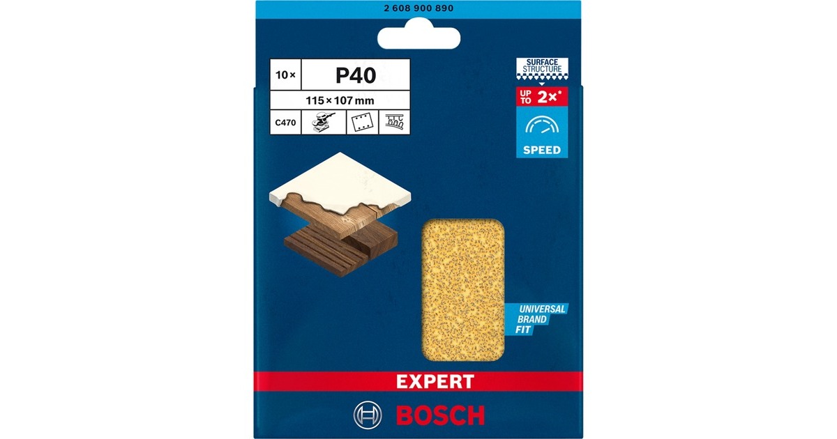 Bosch Expert C470 Schleifblatt, 115 x 107mm, K40(10 Stück, für Schwingschleifer)