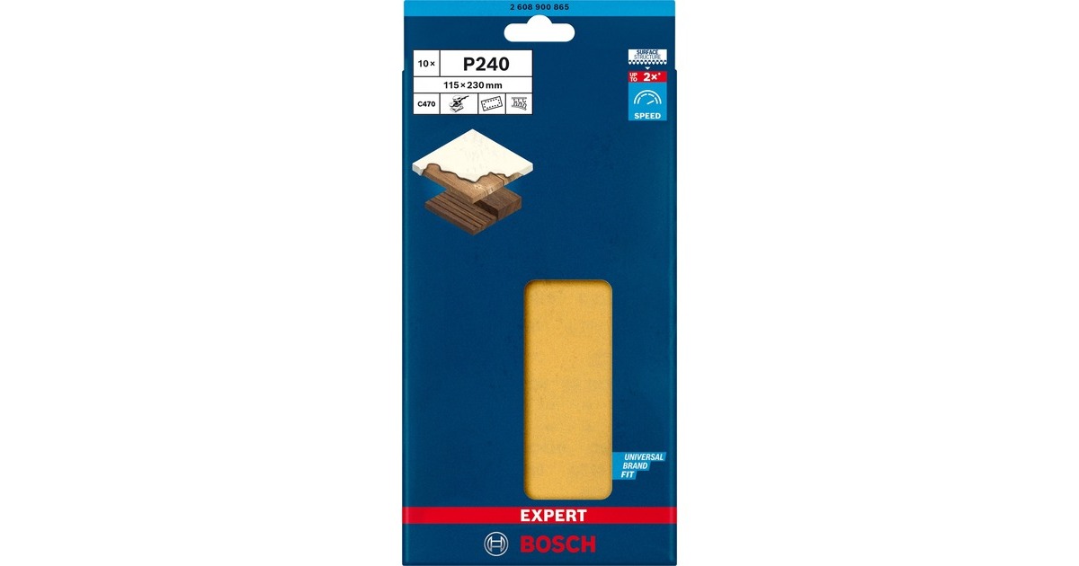 Bosch Expert C470 Schleifblatt, 115 x 230mm, K240(10 Stück, für Schwingschleifer)