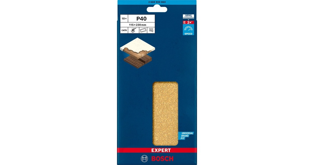 Bosch Expert C470 Schleifblatt, 115 x 230mm, K40(10 Stück, für Schwingschleifer)