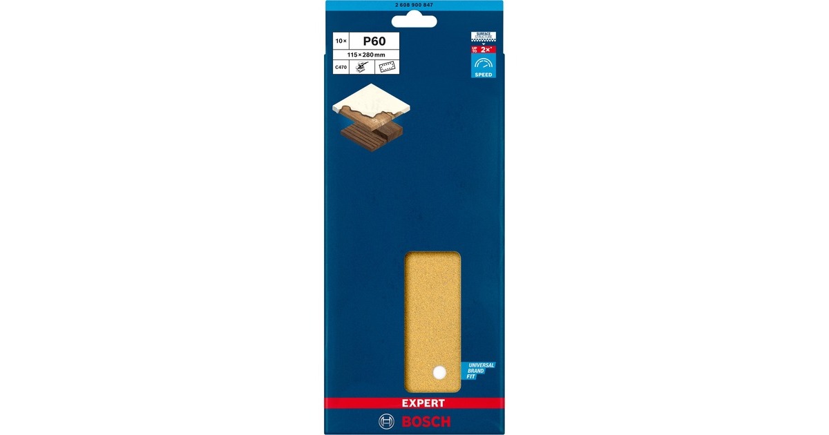 Bosch Expert C470 Schleifblatt, 115 x 280mm, K60(10 Stück, für Schwingschleifer)