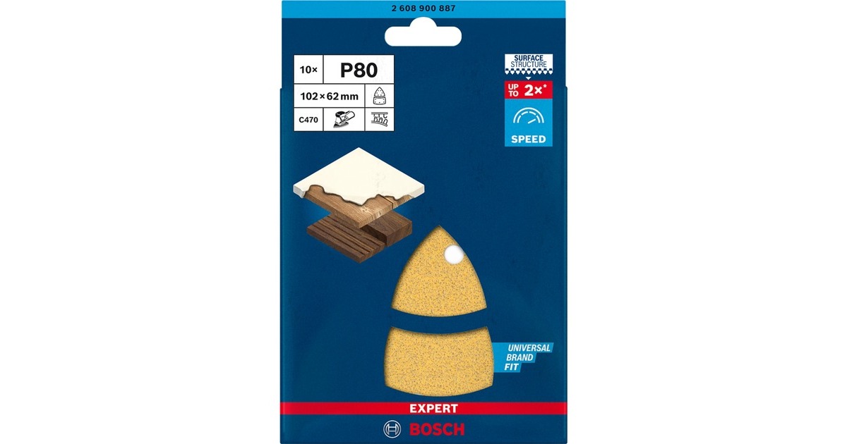 Bosch Expert C470 Schleifblatt, 62 x 102mm, K80(10 Stück, für Multischleifer)