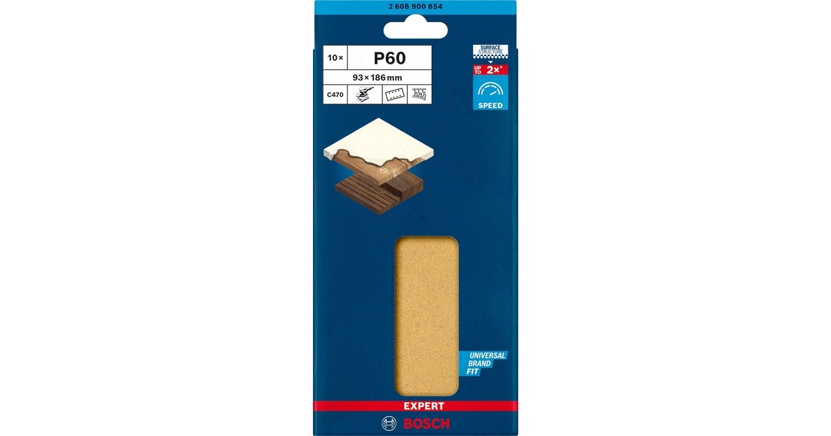 Bosch Expert C470 Schleifblatt, 93 x 186mm, K60(10 Stück, für Schwingschleifer)