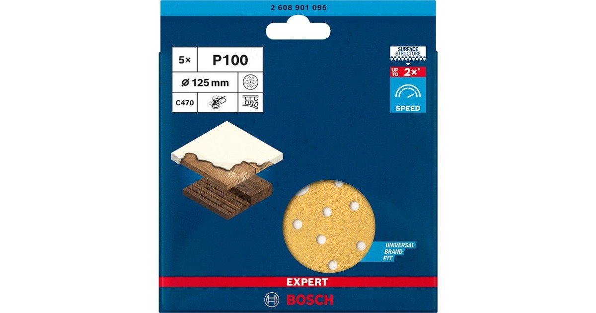 Bosch Expert C470 Schleifblatt, Ø 125mm, K100 Multilochung(5 Stück, für Exzenterschleifer)