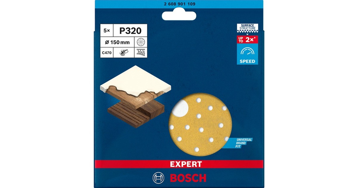 Bosch Expert C470 Schleifblatt, Ø 150mm, K320 Multilochung(5 Stück, für Exzenterschleifer)