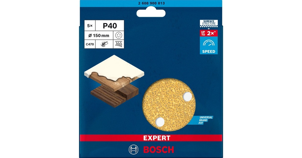 Bosch Expert C470 Schleifblatt, Ø 150mm, K40(5 Stück, für Exzenterschleifer)