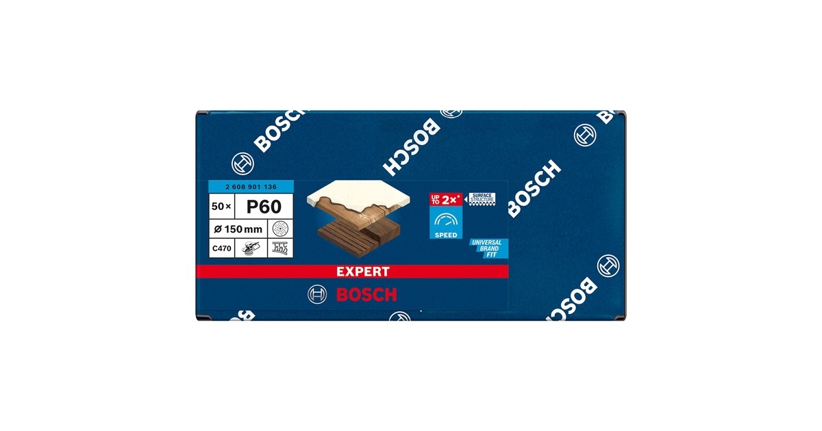 Bosch Expert C470 Schleifblatt, Ø 150mm, K60 Multilochung(50 Stück, für Exzenterschleifer)
