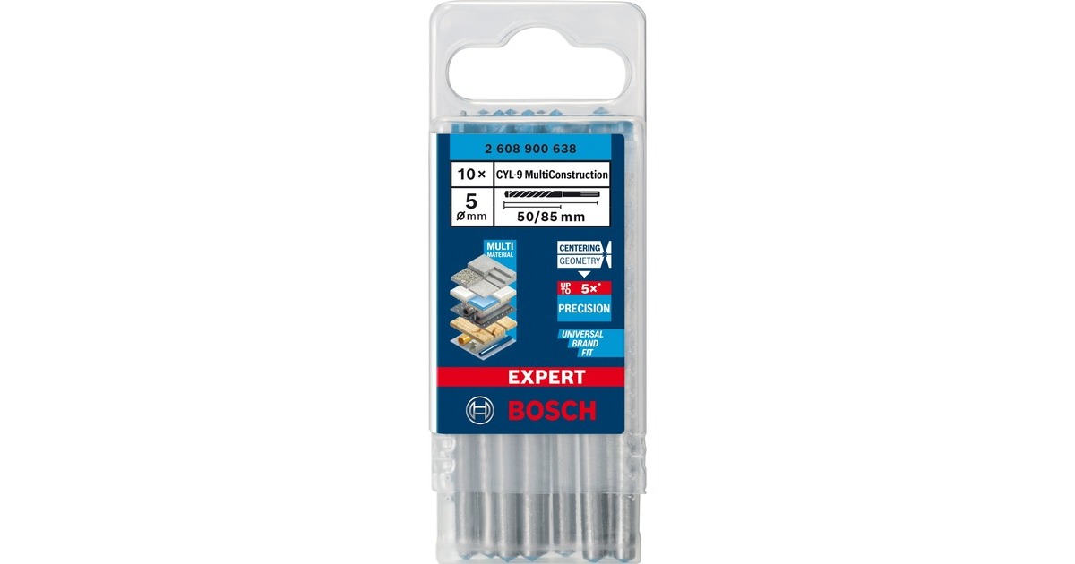 Bosch Expert CYL-9 MultiConstruction Bohrer, Ø 5mm, 10 Stück(Arbeitslänge 50mm)