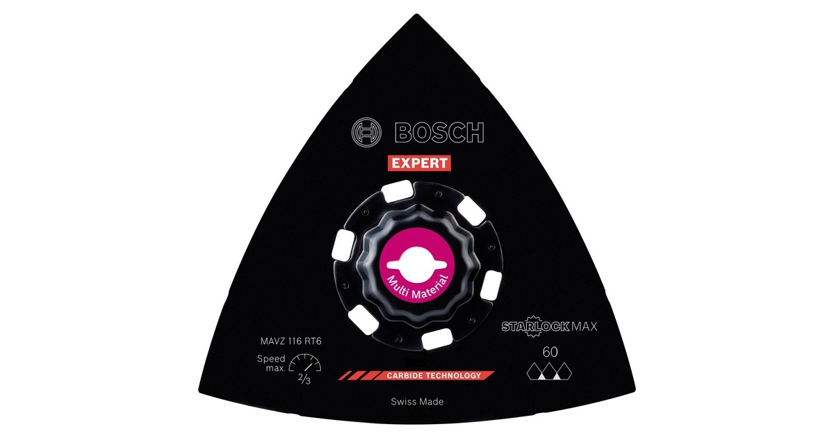 Bosch Expert Carbide Schleifplatte MAVZ 116 RT6 MultiMaterial, Ø 116mm, Schleifscheibe(Starlock Max, K60)