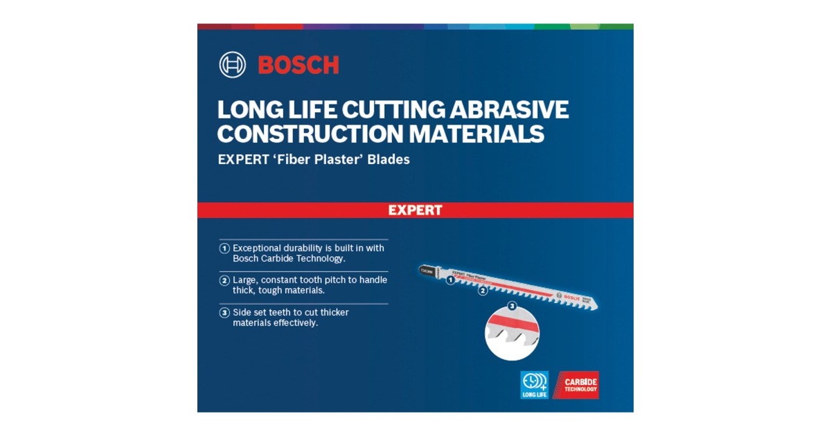 Bosch Expert Carbide Stichsägeblatt T 341 HM 'Fiber Plaster'(3 Stück)