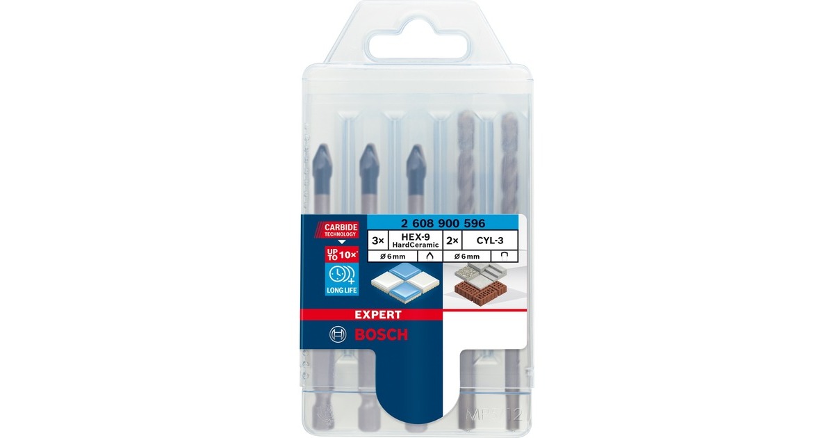 Bosch Expert HEX-9 HardCeramic Bohrer Mixed-Set, Ø 6mm, Bohrer-Satz(5-teilig, inkl. 2 CYL-3-Betonbohrer)