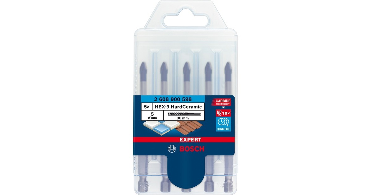 Bosch Expert HEX-9 HardCeramic Dachziegel-Bohrer, Ø 5mm(5 Stück, Länge 90mm)