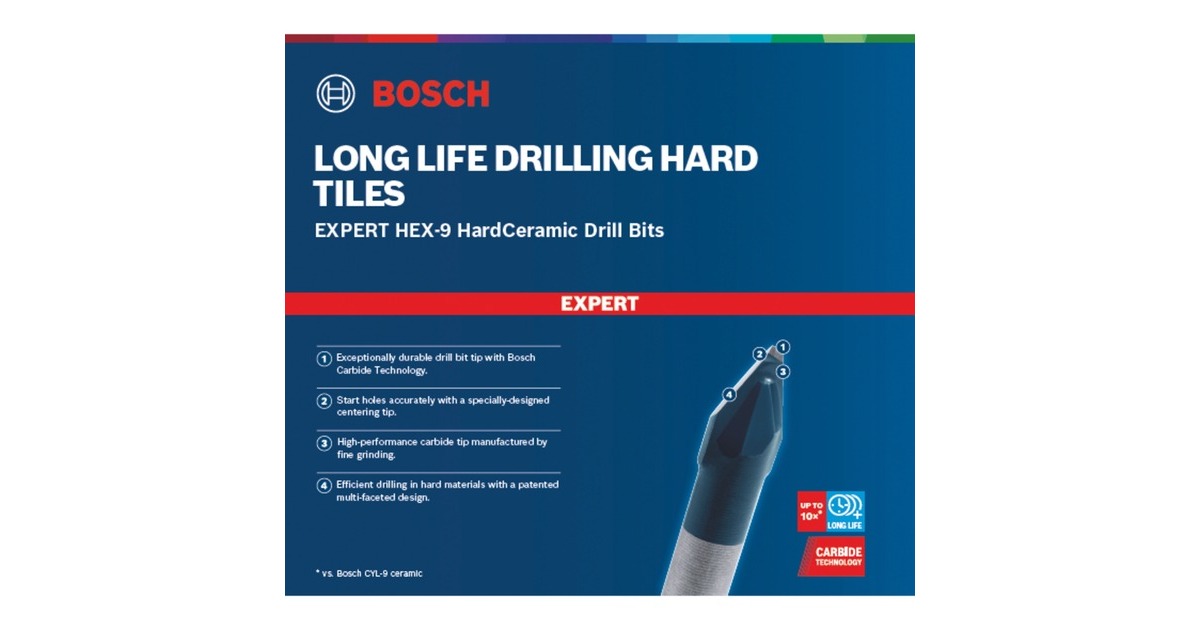 Bosch Expert HEX-9 HardCeramic Dachziegel-Bohrer, Ø 5mm(5 Stück, Länge 90mm)