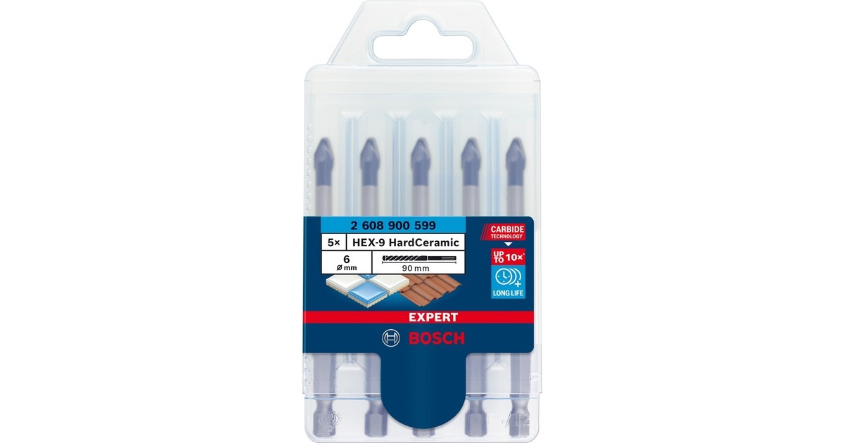 Bosch Expert HEX-9 HardCeramic Dachziegel-Bohrer, Ø 6mm(5 Stück, Länge 90mm)
