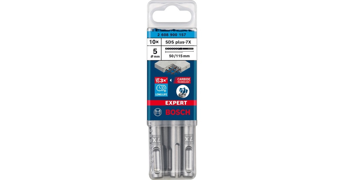 Bosch Expert Hammerbohrer SDS-plus-7X, Ø 5mm, 10 Stück(Arbeitslänge 50mm)