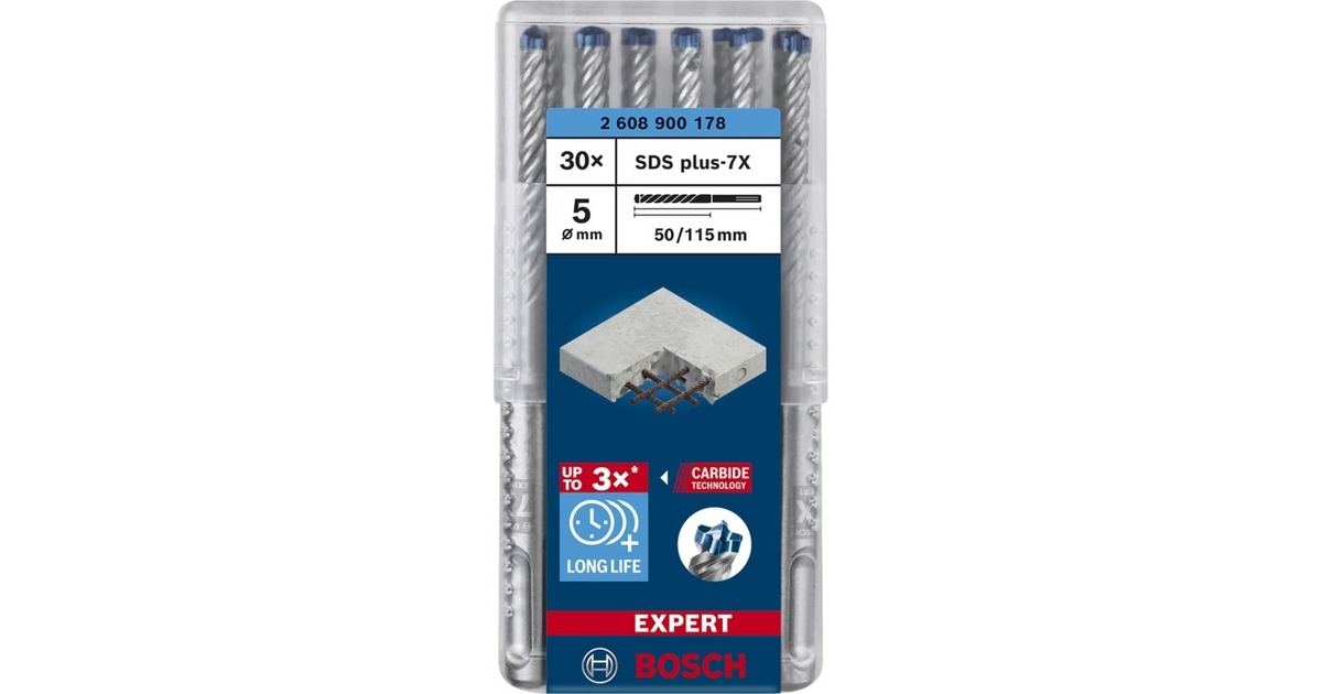 Bosch Expert Hammerbohrer SDS-plus-7X, Ø 5mm, 30 Stück(Arbeitslänge 50mm)