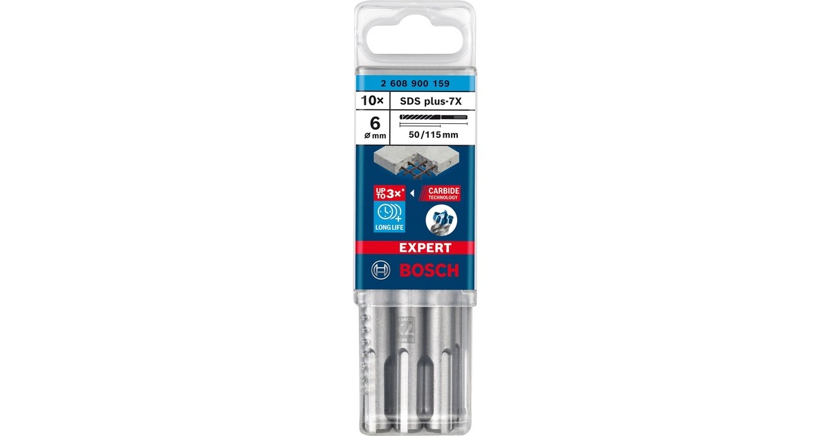 Bosch Expert Hammerbohrer SDS-plus-7X, Ø 6mm, 10 Stück(Arbeitslänge 50mm)