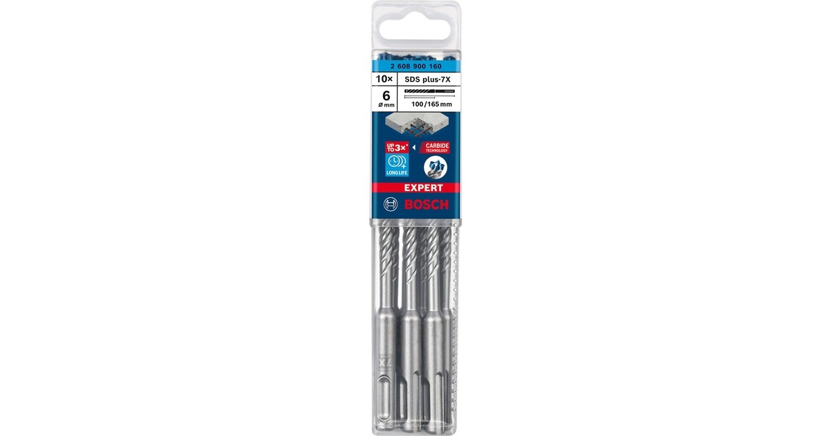 Bosch Expert Hammerbohrer SDS-plus-7X, Ø 6mm, 10 Stück(Arbeitslänge 100mm)