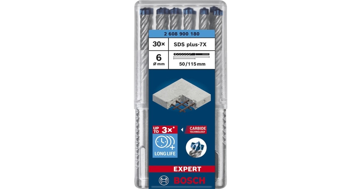 Bosch Expert Hammerbohrer SDS-plus-7X, Ø 6mm, 30 Stück(Arbeitslänge 50mm)