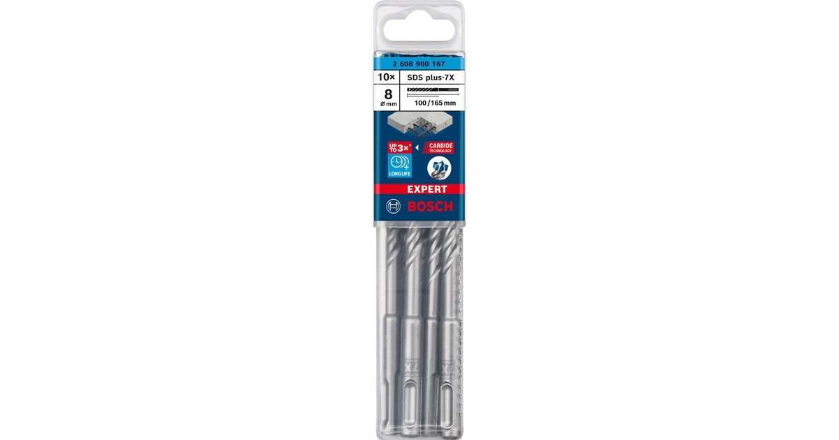 Bosch Expert Hammerbohrer SDS-plus-7X, Ø 8mm, 10 Stück(Arbeitslänge 100mm)
