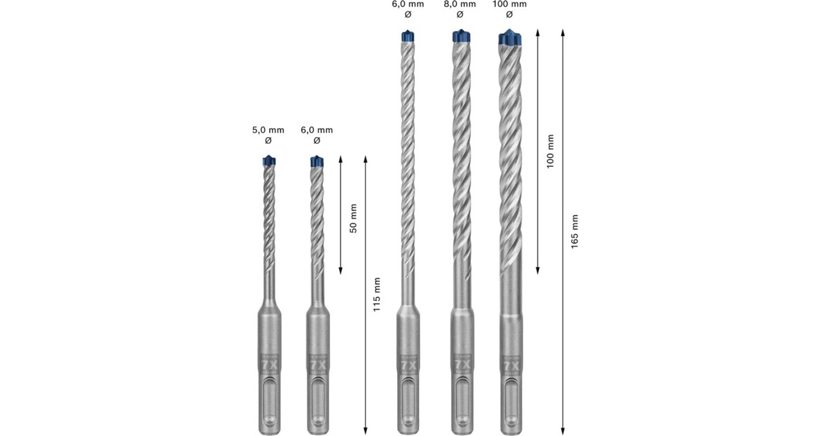 Bosch Expert Hammerbohrer-Satz SDS-plus-7X, 5-teilig(Ø 5 / 6 / 8 / 10mm, Arbeitslänge 50mm / 100mm)