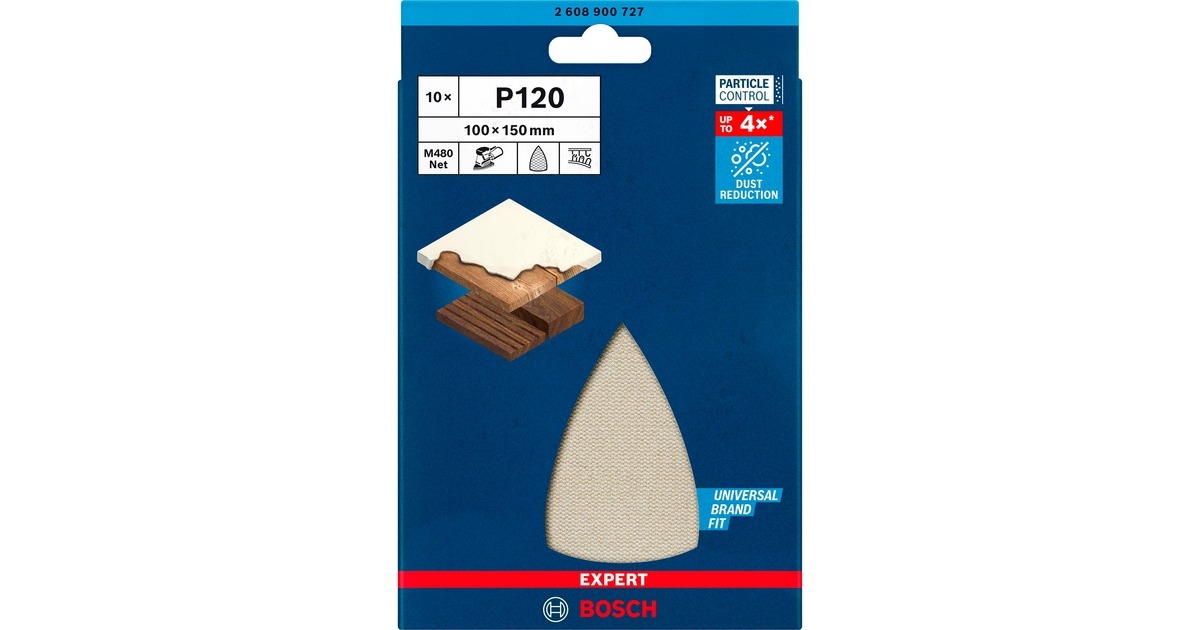 Bosch Expert M480 Netzstruktur-Schleifblatt 100 x 150mm, K120(10 Stück, für Multischleifer)