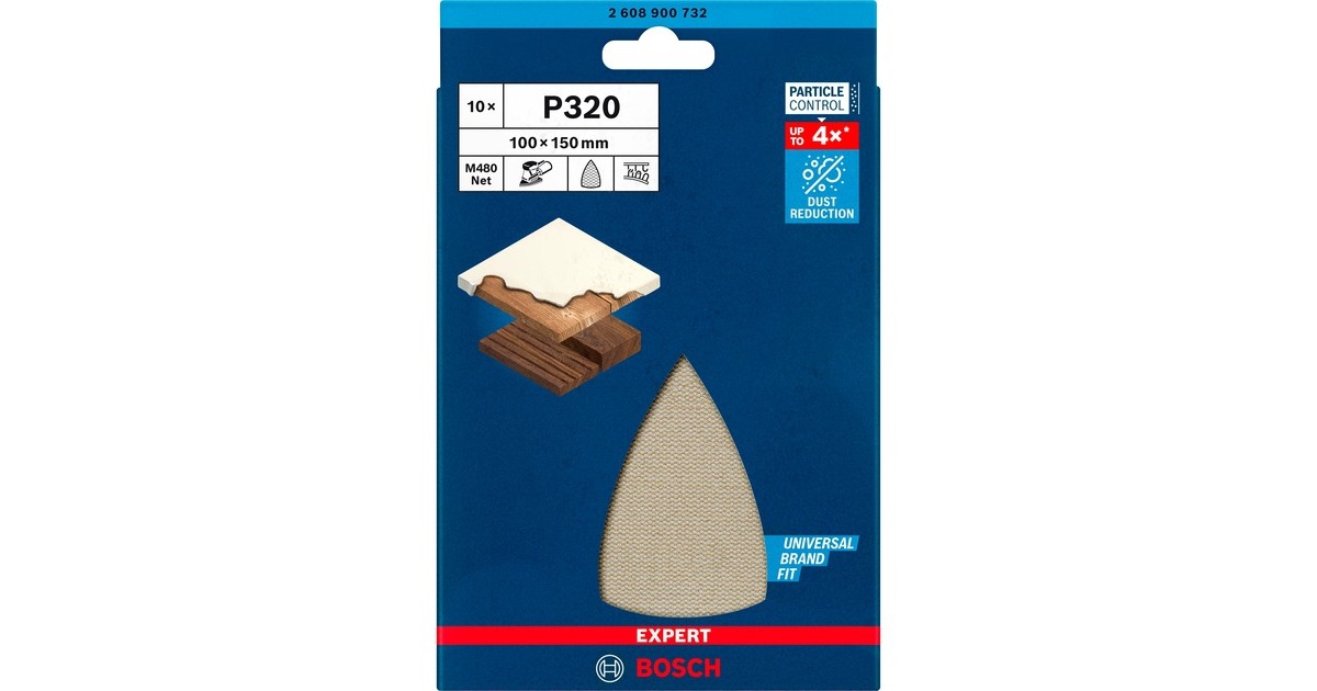 Bosch Expert M480 Netzstruktur-Schleifblatt 100 x 150mm, K320(10 Stück, für Multischleifer)