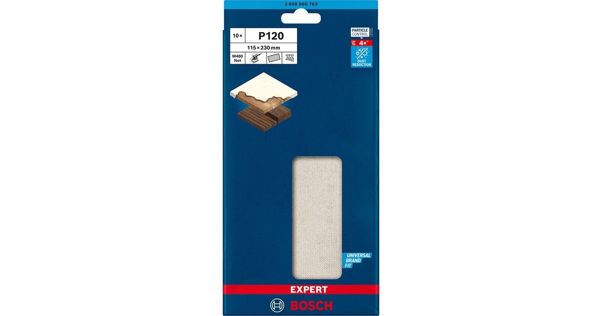 Bosch Expert M480 Netzstruktur-Schleifblatt 115 x 230mm, K120(10 Stück, für Schwingschleifer)