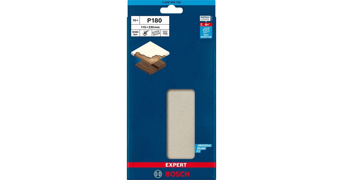 Bosch Expert M480 Netzstruktur-Schleifblatt 115 x 230mm, K180(10 Stück, für Schwingschleifer)