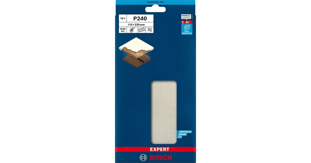 Bosch Expert M480 Netzstruktur-Schleifblatt 115 x 230mm, K240(10 Stück, für Schwingschleifer)