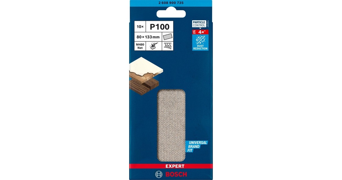 Bosch Expert M480 Netzstruktur-Schleifblatt 80 x 133mm, K100(10 Stück, für Schwingschleifer)