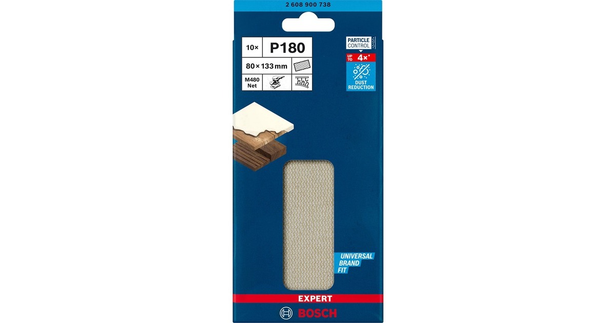Bosch Expert M480 Netzstruktur-Schleifblatt 80 x 133mm, K180(10 Stück, für Schwingschleifer)