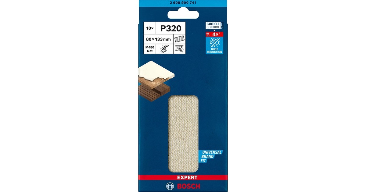 Bosch Expert M480 Netzstruktur-Schleifblatt 80 x 133mm, K320(10 Stück, für Schwingschleifer)