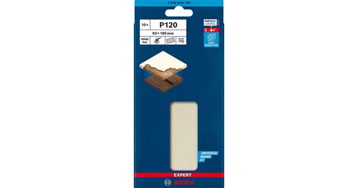 Bosch Expert M480 Netzstruktur-Schleifblatt 93 x 186mm, K120(10 Stück, für Schwingschleifer)