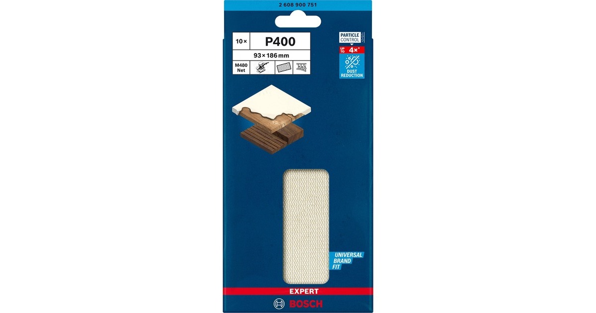 Bosch Expert M480 Netzstruktur-Schleifblatt 93 x 186mm, K400(10 Stück, für Schwingschleifer)