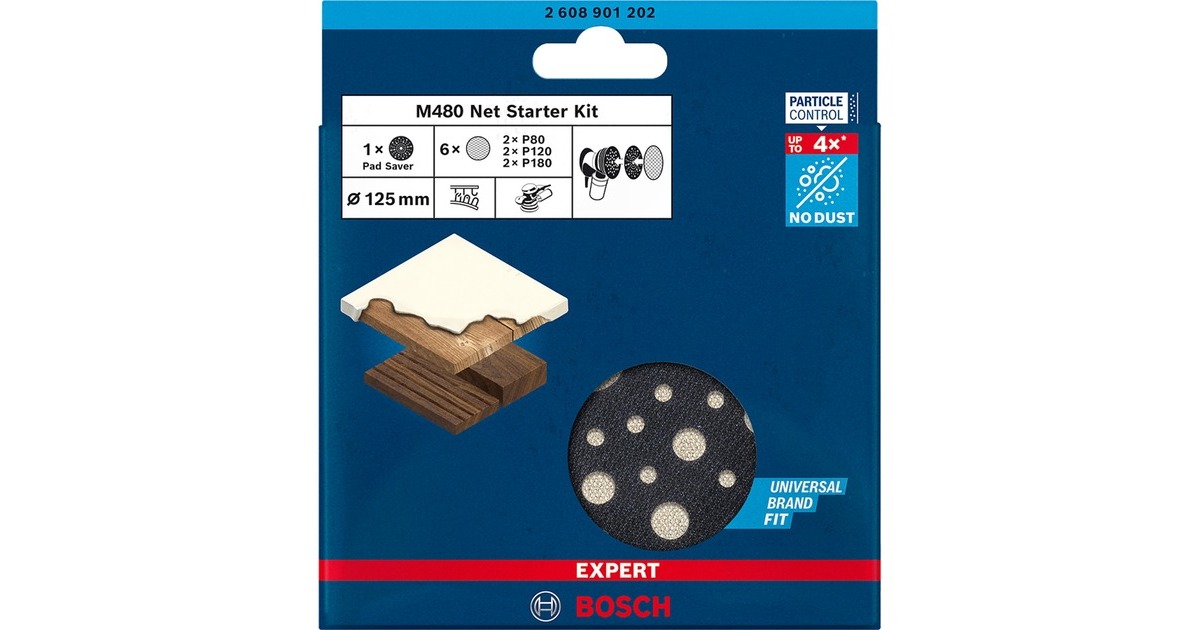 Bosch Expert M480 Netzstruktur-Schleifblatt-Set Ø 125mm, K80 / 120 / 180(7-teilig, inkl. Pad Saver, für Exzenterschleifer)