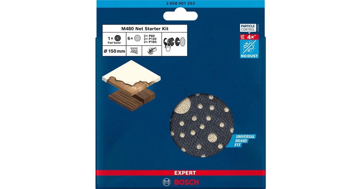 Bosch Expert M480 Netzstruktur-Schleifblatt-Set Ø 150mm, K80 / 120 / 180(7-teilig, inkl. Pad Saver, für Exzenterschleifer)