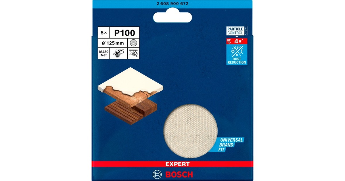 Bosch Expert M480 Netzstruktur-Schleifblatt Ø 125mm, K100(5 Stück, für Exzenterschleifer)