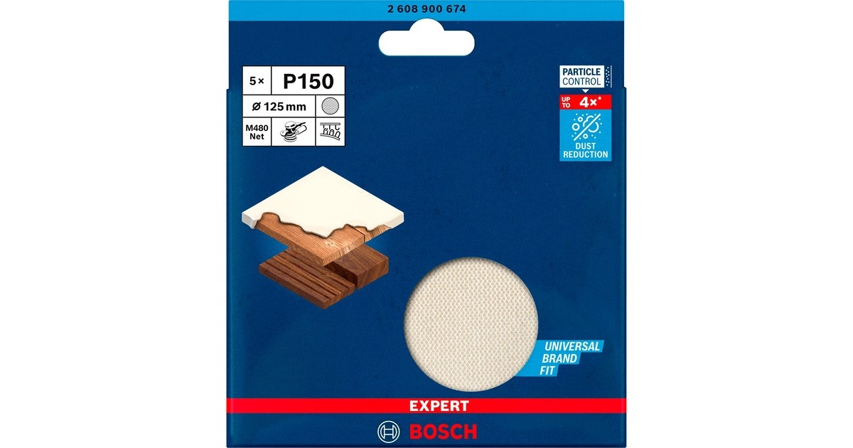 Bosch Expert M480 Netzstruktur-Schleifblatt Ø 125mm, K150(5 Stück, für Exzenterschleifer)