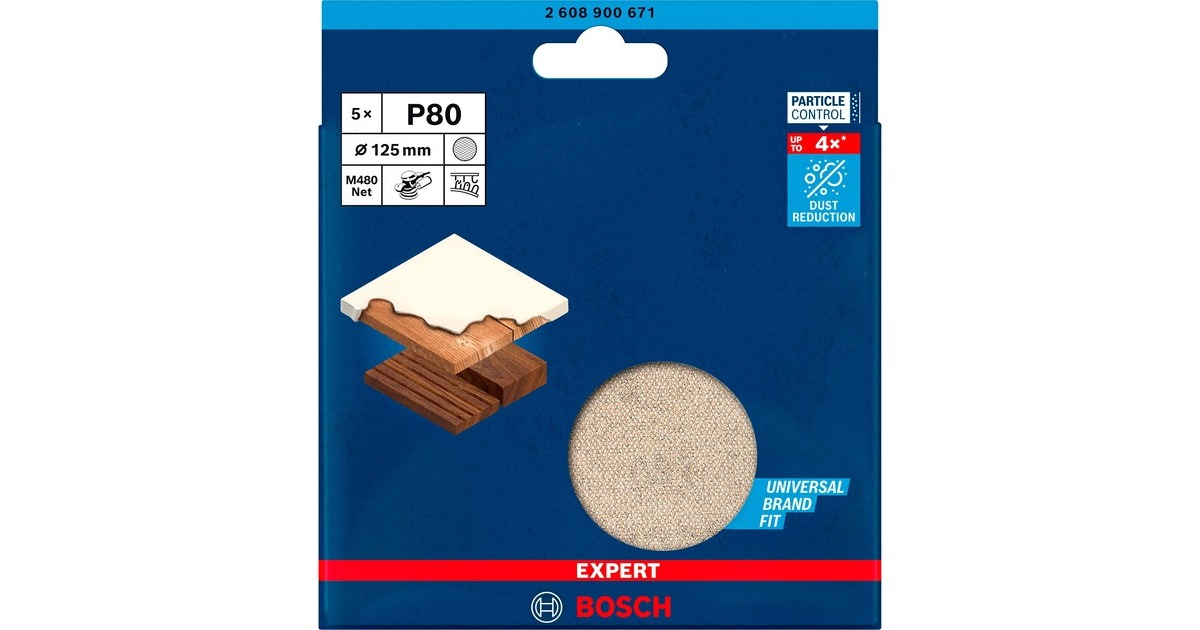 Bosch Expert M480 Netzstruktur-Schleifblatt Ø 125mm, K80(5 Stück, für Exzenterschleifer)