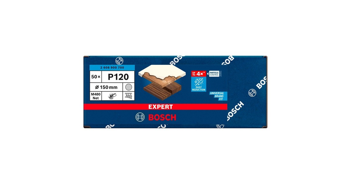 Bosch Expert M480 Netzstruktur-Schleifblatt Ø 150mm, K120(50 Stück, für Exzenterschleifer)