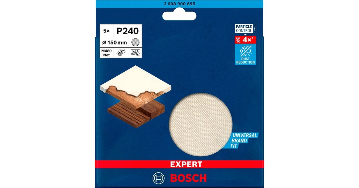 Bosch Expert M480 Netzstruktur-Schleifblatt Ø 150mm, K240(5 Stück, für Exzenterschleifer)