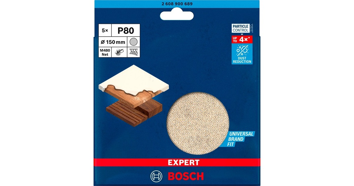 Bosch Expert M480 Netzstruktur-Schleifblatt Ø 150mm, K80(5 Stück, für Exzenterschleifer)