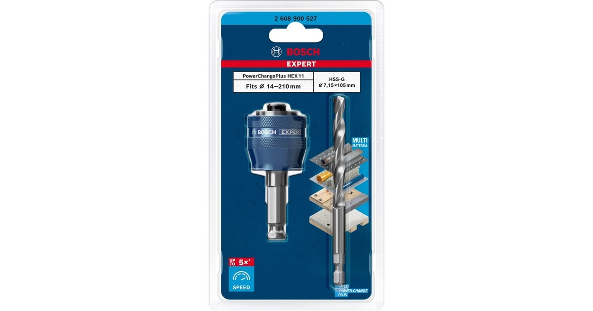 Bosch Expert Power Change Plus Adapter, Hex 11mm(blau, 2-teilig, mit HSS-G Zentrierbohrer Ø 7,15mm x105mm)