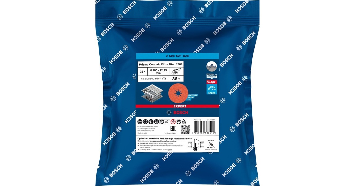 Bosch Expert R782 Prisma Ceramic Fiberschleifscheibe, Ø 180mm, K36(25 Stück, Bohrung 22,23mm)