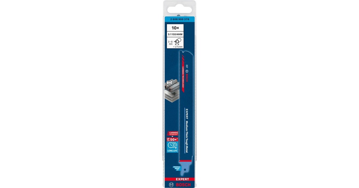 Bosch Expert Säbelsägeblatt ‘Medium-Thick Tough Metal’ S 1155 HHM, 10 Stück(Länge 225mm)